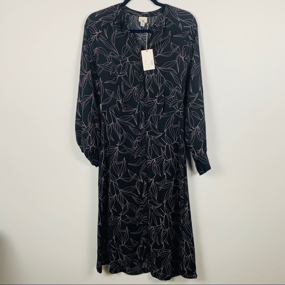 A new day black pink floral midi dress size M